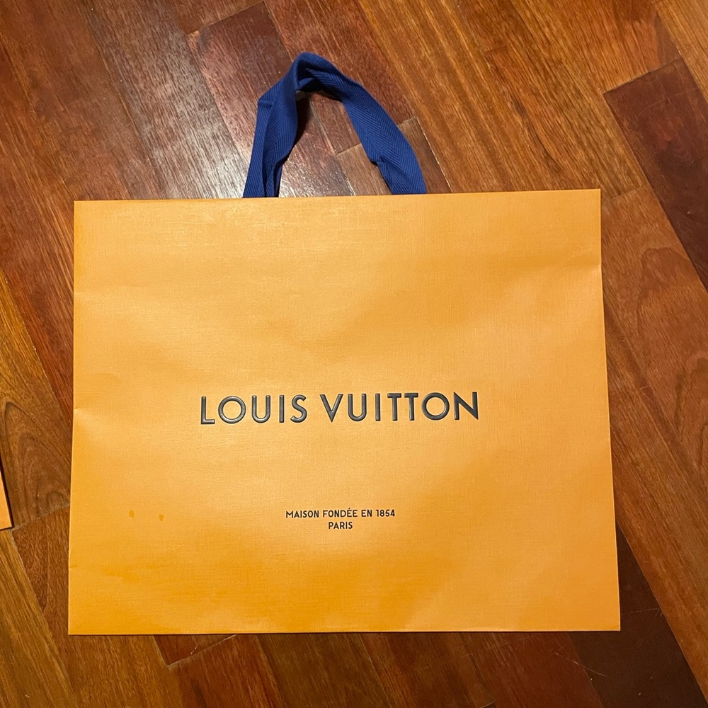 Louis Vuitton Tangerine Tote with Navy Handles